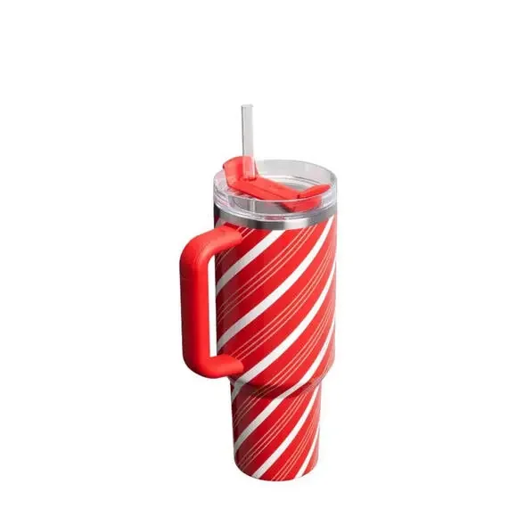🎄Set of 2 - Candy Cane Twist, Strawberry Twist - Stanley 40oz Tumbler 🔥